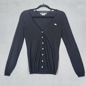 LACOSTE Cardigan Sweater Womens 34 Silk Cashmere Silver Anniversary Edition